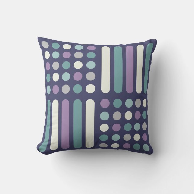 Midcentury Circles Lines Purple Turquoise Throw Pillow (Front)