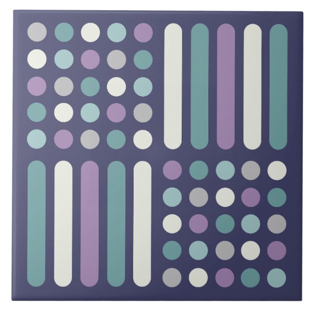 Midcentury Circles Lines Purple Turquoise Tile (Front)