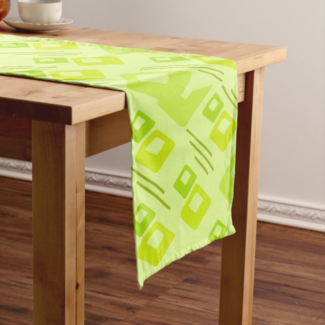 Midcentury Diamonds Art Chartreuse Short Table Runner (In Situ)