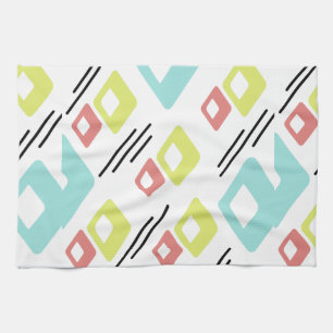Midcentury Diamonds Art Colourful White Kitchen Towel