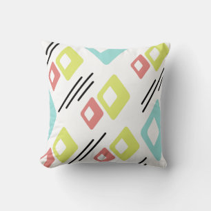 Midcentury Diamonds Art Colourful White Throw Pillow