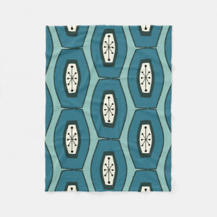 Midcentury Funky Chain Turquoise Fleece Blanket