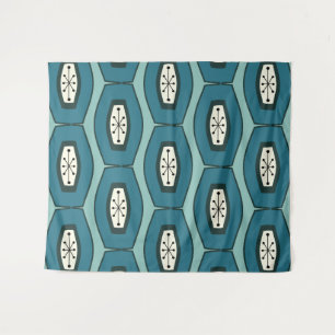 Midcentury Funky Chain Turquoise Tapestry