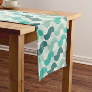 Midcentury Geometric Abstract Bowls Aquamarine Short Table Runner