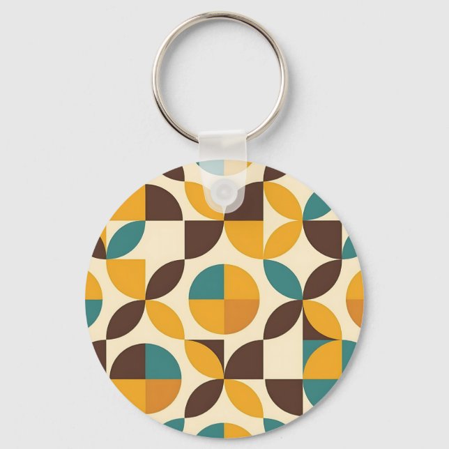 Midcentury Geometric Petal Pattern Keychain (Front)