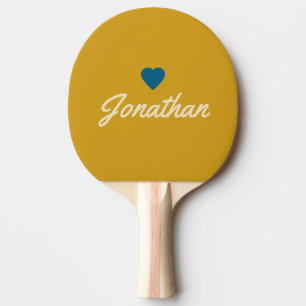 MidCentury Golden Ochre Vintage BL Heart Signature Ping Pong Paddle