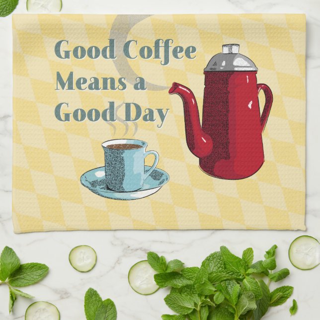 Midcentury Good Coffee Sign l Retro Kitchen Towel (Folded)