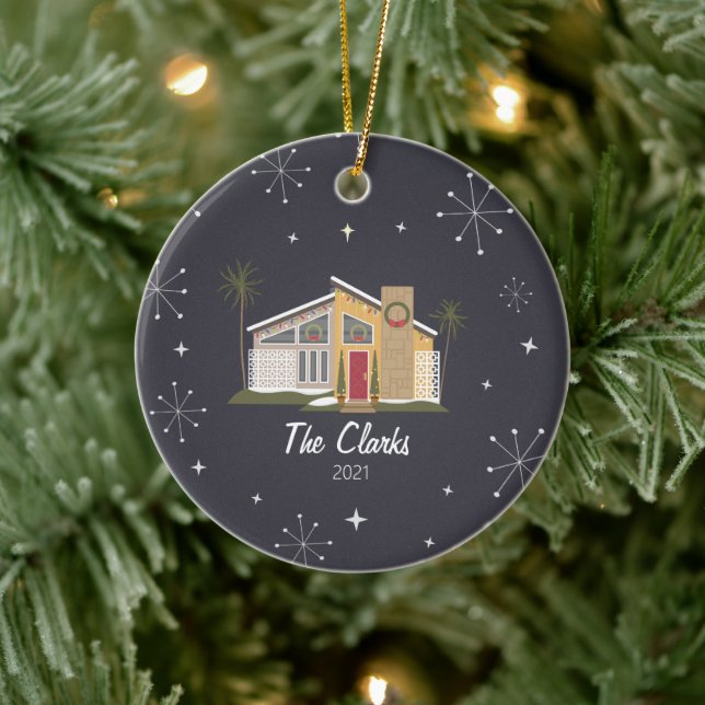 Midcentury House Christmas Ceramic Ornament (Tree)