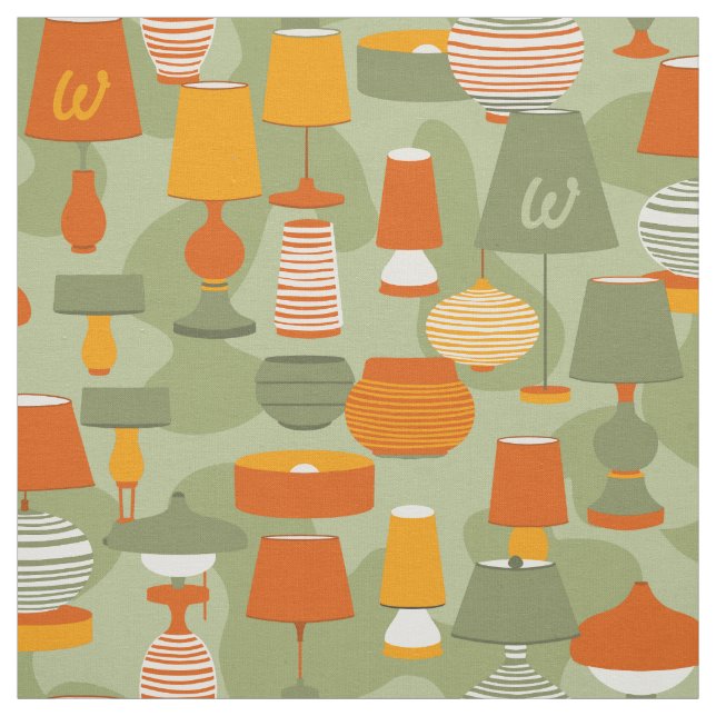 Midcentury Lamps Retro Gold Orange Green Monogram Fabric (Swatch)
