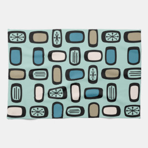 Midcentury MCM Rounded Rectangles Aquamarine Kitchen Towel