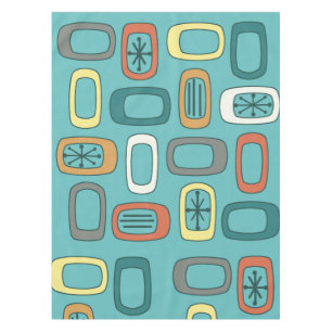 Midcentury MCM Rounded Rectangles Aquamarine Tablecloth