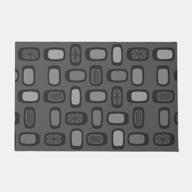 Midcentury MCM Rounded Rectangles Ash Grey Doormat (Front)