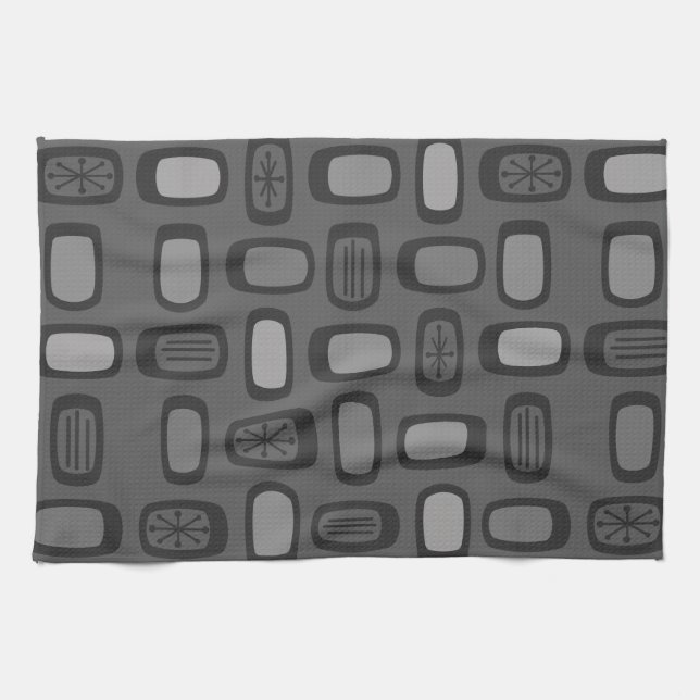 Midcentury MCM Rounded Rectangles Ash Grey Kitchen Towel (Horizontal)