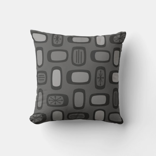 Midcentury MCM Rounded Rectangles Ash Grey Throw Pillow (Front)