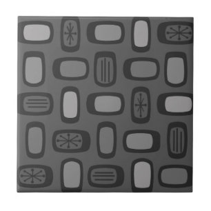 Midcentury MCM Rounded Rectangles Ash Grey Tile