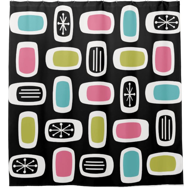 Midcentury MCM Rounded Rectangles Black Colourful (Front)