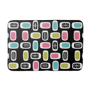 Midcentury MCM Rounded Rectangles Black Colourful Bath Mat