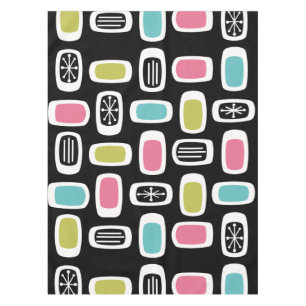 Midcentury MCM Rounded Rectangles Black Colourful Tablecloth