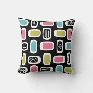 Midcentury MCM Rounded Rectangles Black Colourful Throw Pillow