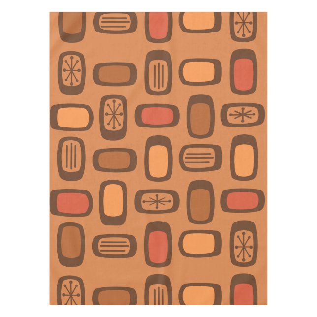 Midcentury MCM Rounded Rectangles Burnt Orange Tablecloth (Front)