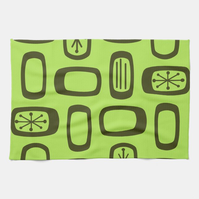 Midcentury MCM Rounded Rectangles Chartreuse Kitchen Towel (Horizontal)