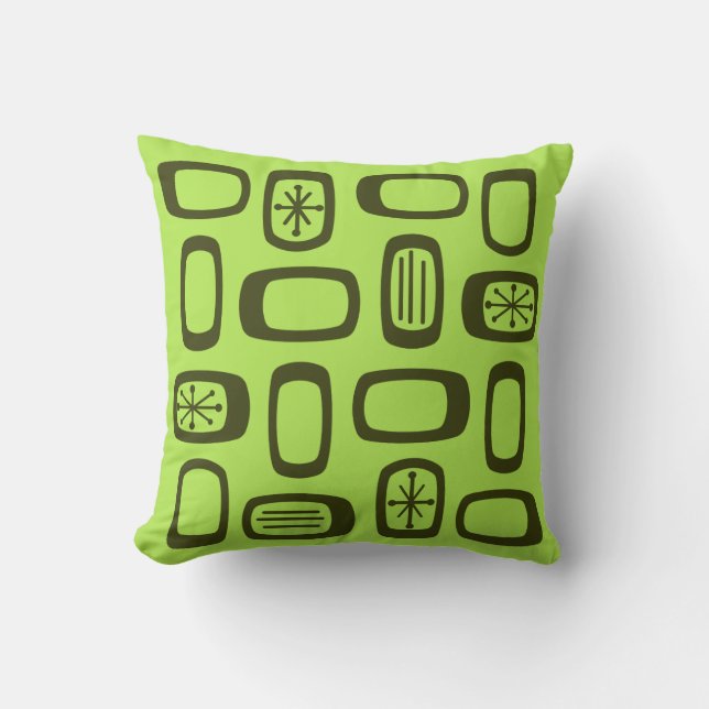 Midcentury MCM Rounded Rectangles Chartreuse Throw Pillow (Front)
