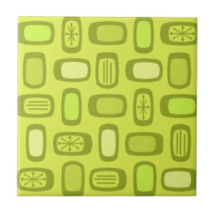 Midcentury MCM Rounded Rectangles Chartreuse Tile