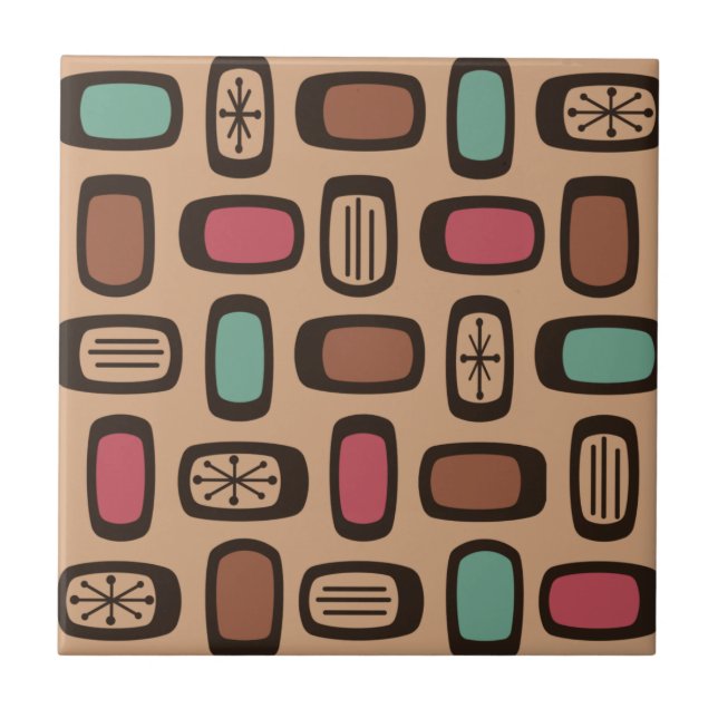 Midcentury MCM Rounded Rectangles Christmas Cookie Tile (Front)