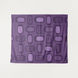 Midcentury MCM Rounded Rectangles Dark Purple Tapestry