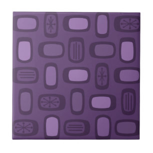 Midcentury MCM Rounded Rectangles Dark Purple Tile