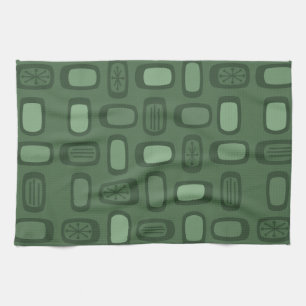 Midcentury MCM Rounded Rectangles Forest Green Kitchen Towel