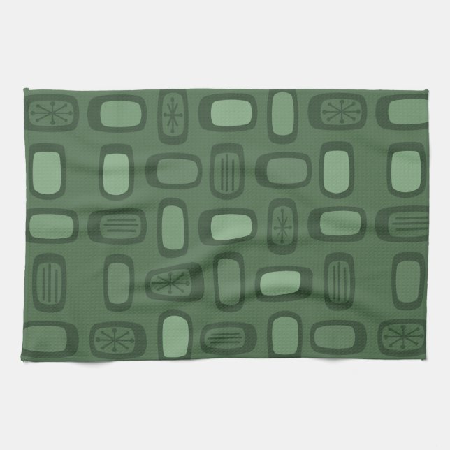 Midcentury MCM Rounded Rectangles Forest Green Kitchen Towel (Horizontal)