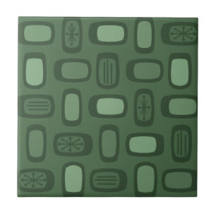 Midcentury MCM Rounded Rectangles Forest Green Tile