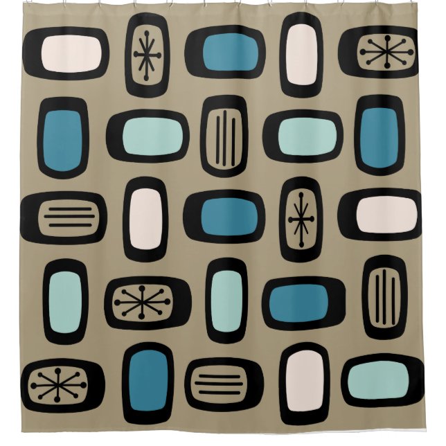 Midcentury MCM Rounded Rectangles Gold Blue (Front)