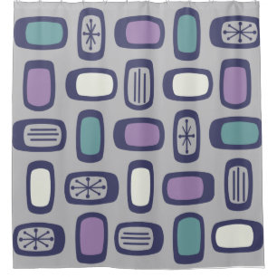 Midcentury MCM Rounded Rectangles Grey Purple