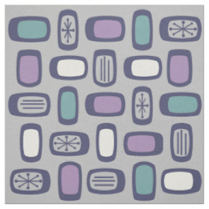 Midcentury MCM Rounded Rectangles Grey Purple Fabric