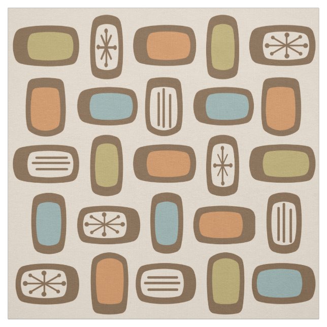 Midcentury MCM Rounded Rectangles Multicolored Fabric (Swatch)