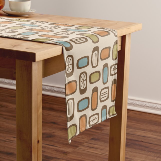 Midcentury MCM Rounded Rectangles Multicolored Short Table Runner (In Situ)