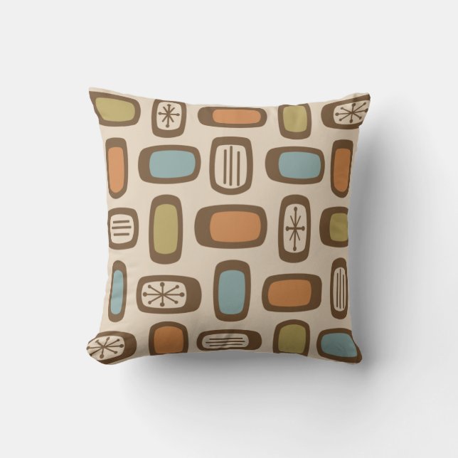 Midcentury MCM Rounded Rectangles Multicolored Throw Pillow (Front)