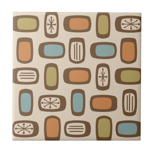 Midcentury MCM Rounded Rectangles Multicolored Tile (Front)