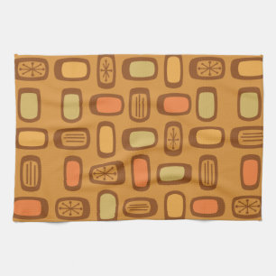 Midcentury MCM Rounded Rectangles Ochre Kitchen Towel