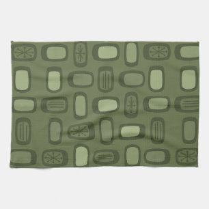 Midcentury MCM Rounded Rectangles Olive Green Kitchen Towel