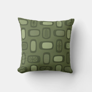 Midcentury MCM Rounded Rectangles Olive Green Throw Pillow