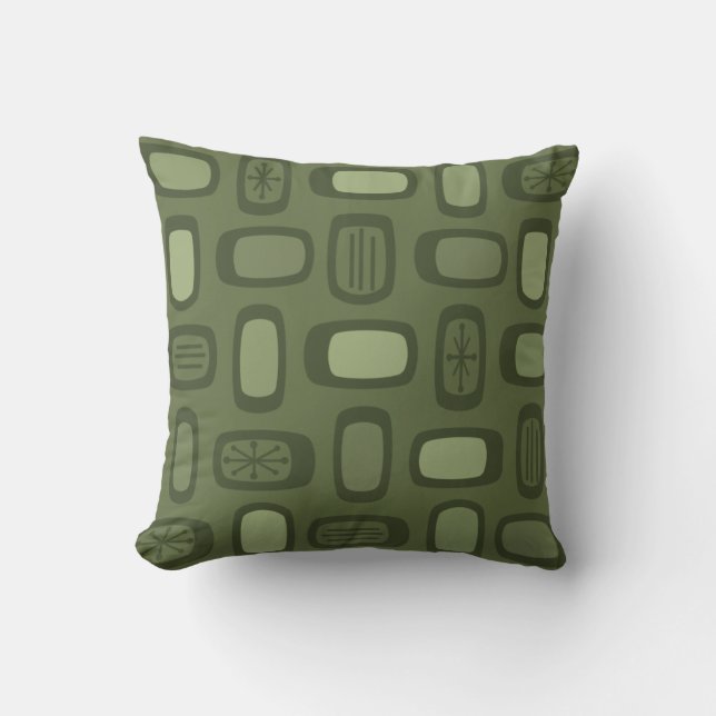 Midcentury MCM Rounded Rectangles Olive Green Throw Pillow (Front)