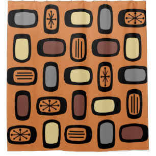 Midcentury MCM Rounded Rectangles Orange Brown