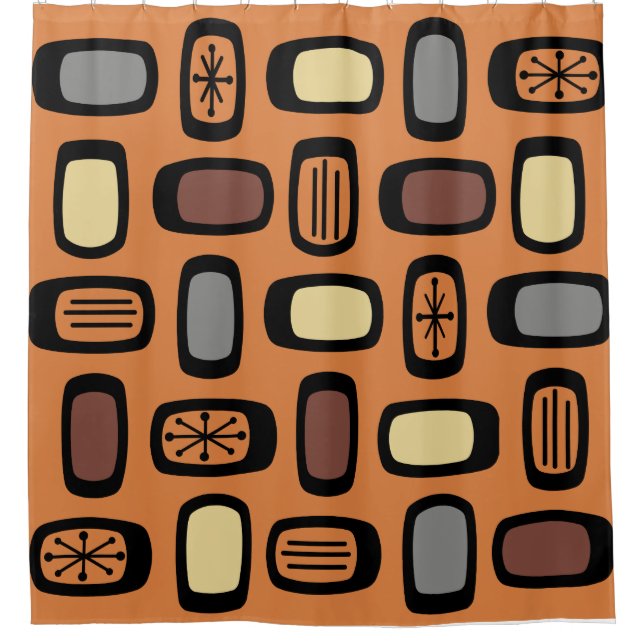 Midcentury MCM Rounded Rectangles Orange Brown (Front)