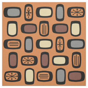 Midcentury MCM Rounded Rectangles Orange Brown Fabric