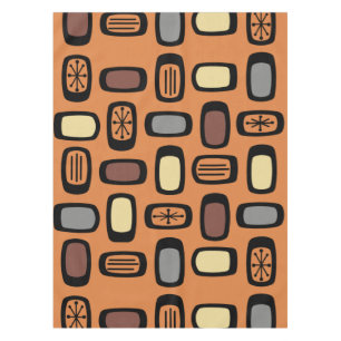 Midcentury MCM Rounded Rectangles Orange Brown Tablecloth