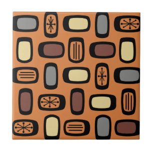 Midcentury MCM Rounded Rectangles Orange Brown Tile