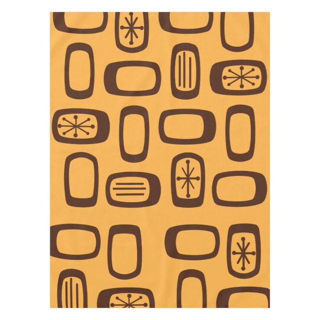 Midcentury MCM Rounded Rectangles Orange Tablecloth (Front)
